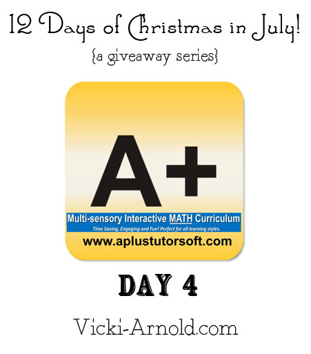 12 Days of Christmas in July giveaway series @ www.vicki-arnold.com :: Day 4 is a 3 month online subscription to A+ TutorSoft math.