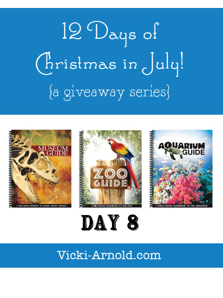 Day 8 of the 12 Days of Christmas in July giveaway series is a book set from Answers in Genesis. The Zoo, Aquarium, and Museum guides. www.vicki-arnold.com