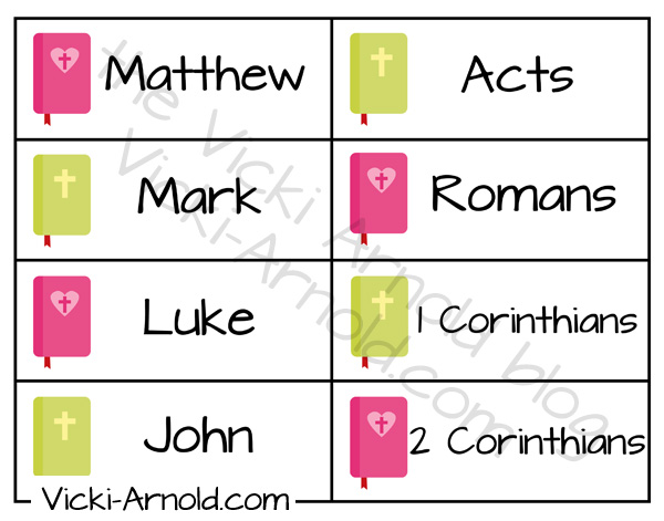 Preview of printable cards for memorizing the books of the Bible (New Testament)