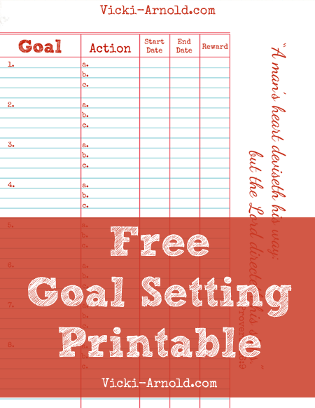 Free Goals Setting Printable Worksheet from Vicki-Arnold.com